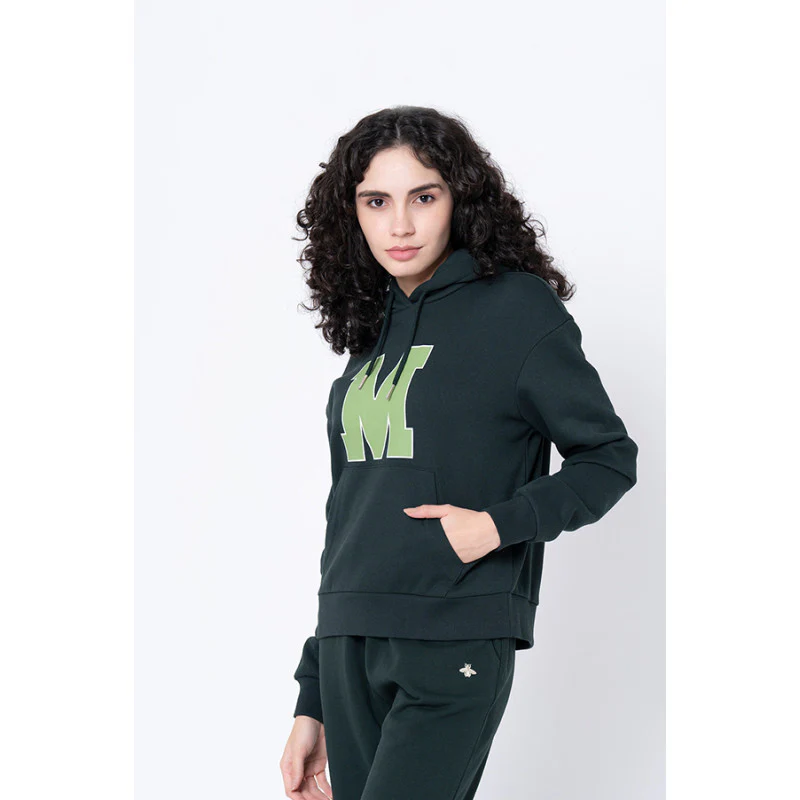 Women's Deep Green Typography Hoodie - Image 2