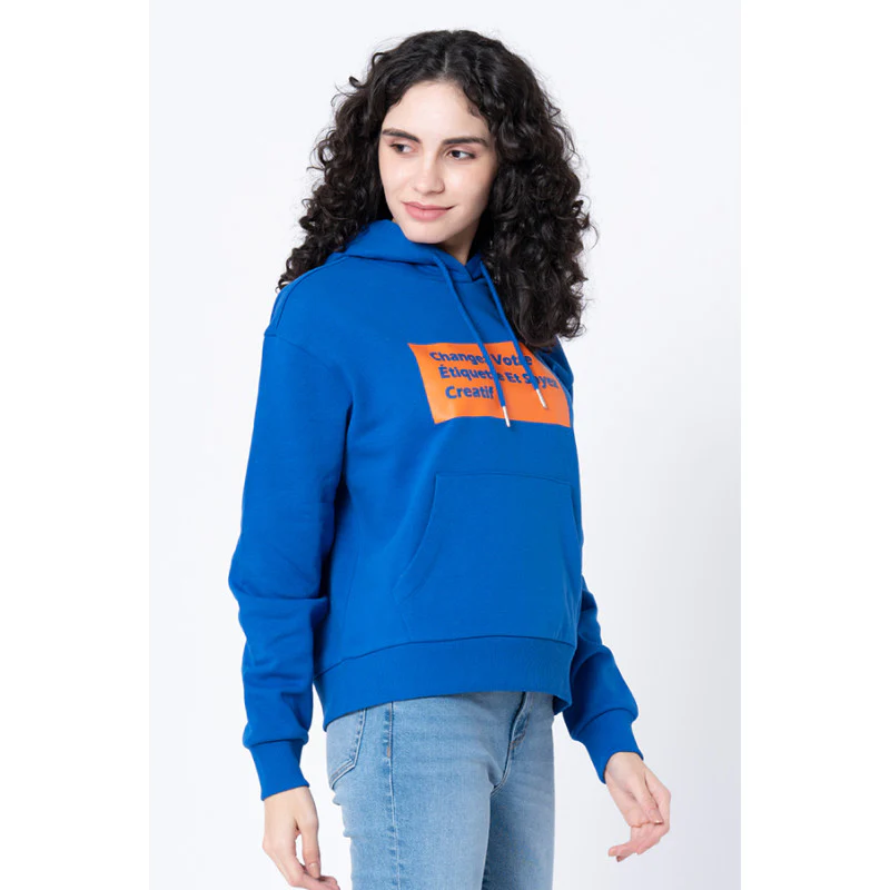Women's Electric Blue Typography Hoodie - Image 2