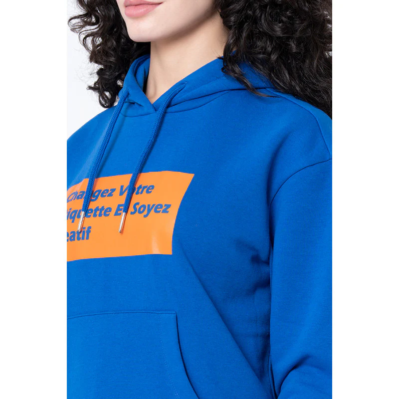 Women's Electric Blue Typography Hoodie - Image 4