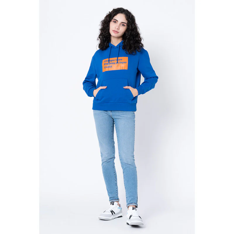 Women's Electric Blue Typography Hoodie - Image 5