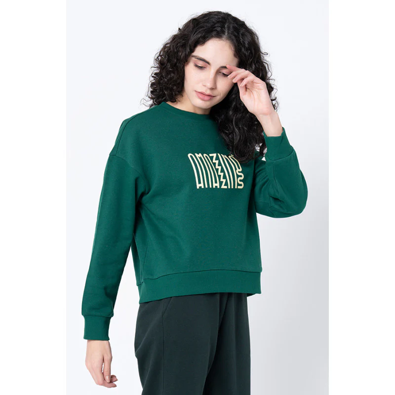 Women's Green Graphic Print Sweatshirt - Image 2