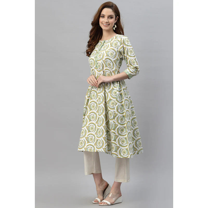 Women's Green Printed Kurta - Image 2