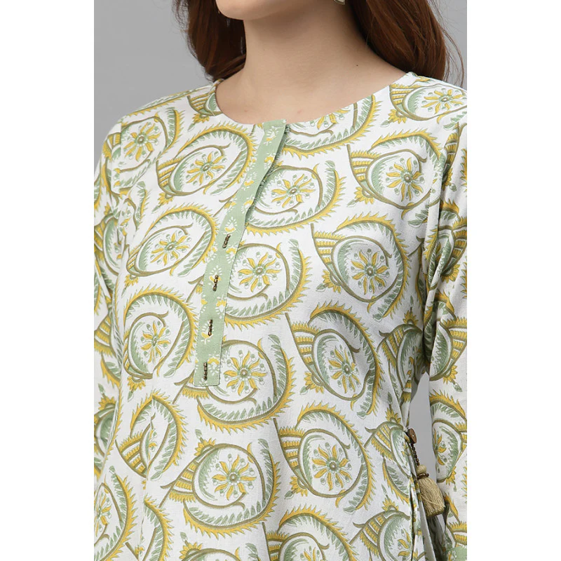 Women's Green Printed Kurta - Image 3