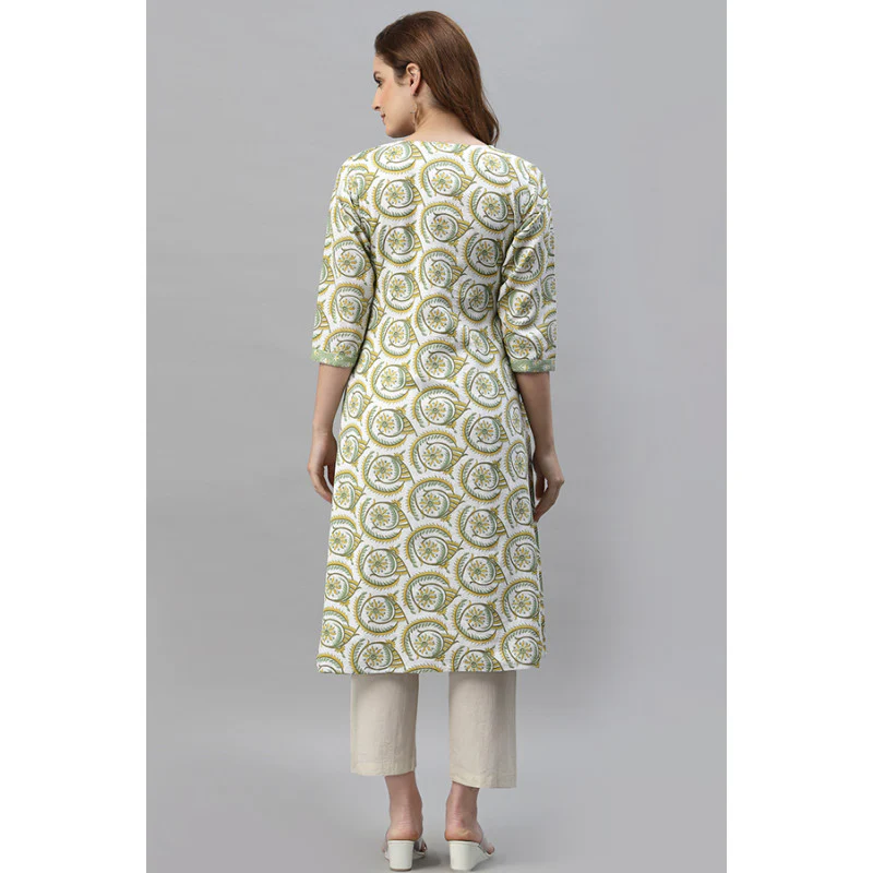 Women's Green Printed Kurta - Image 4