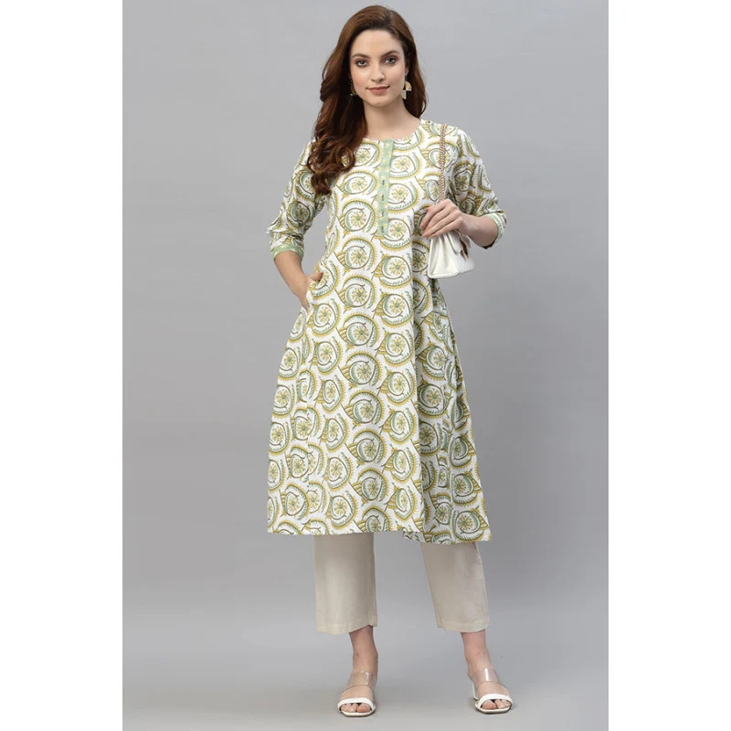 Women's Green Printed Kurta - Image 5