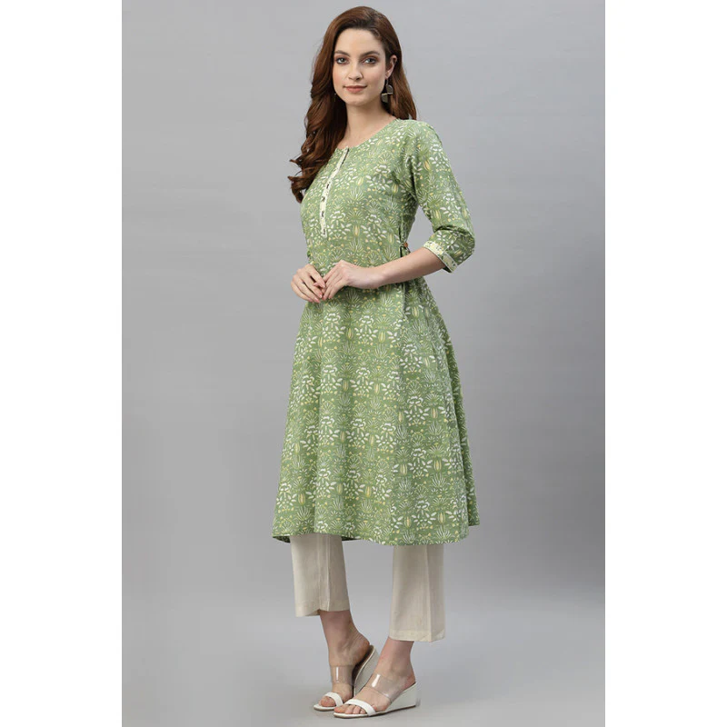 Women's Green Printed Kurta - Image 2