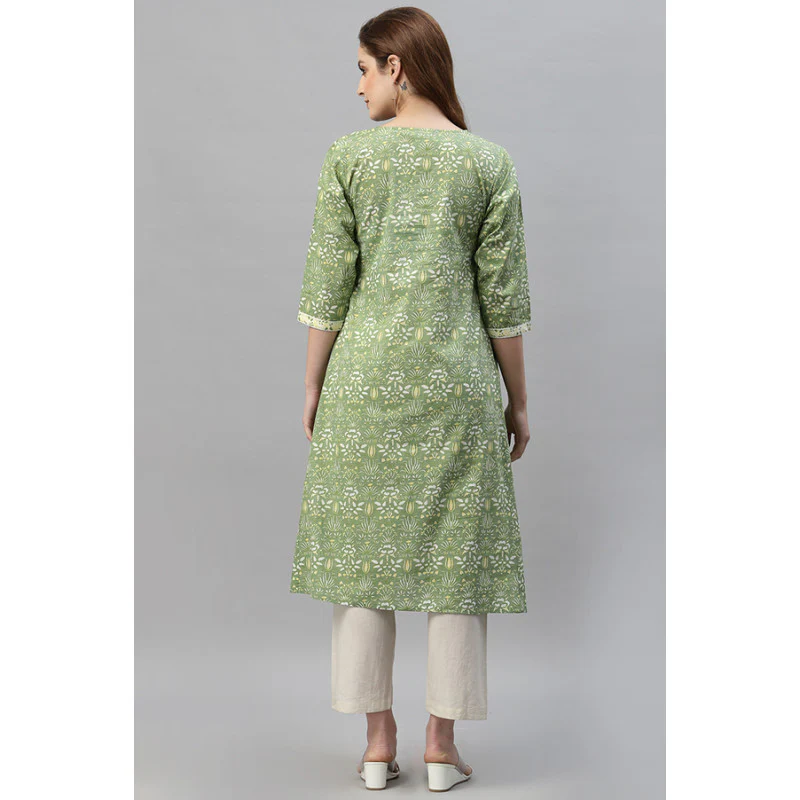 Women's Green Printed Kurta - Image 4