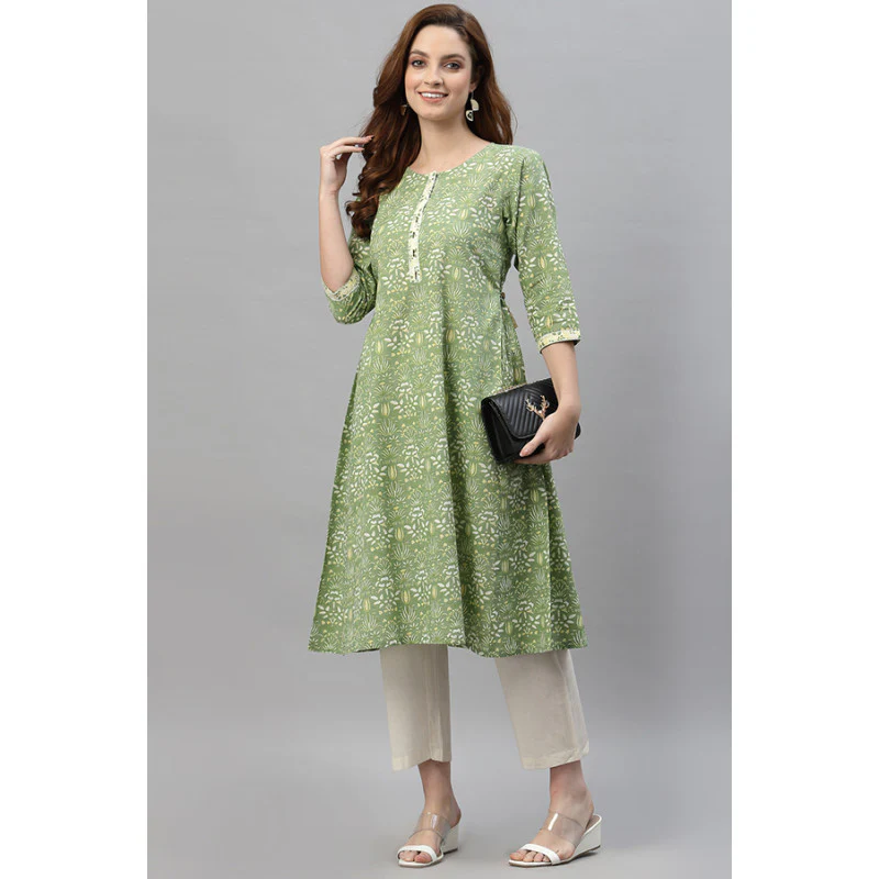Women's Green Printed Kurta - Image 5