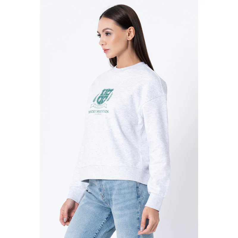 Women's Grey Melange Graphic Print Sweatshirt - Image 2