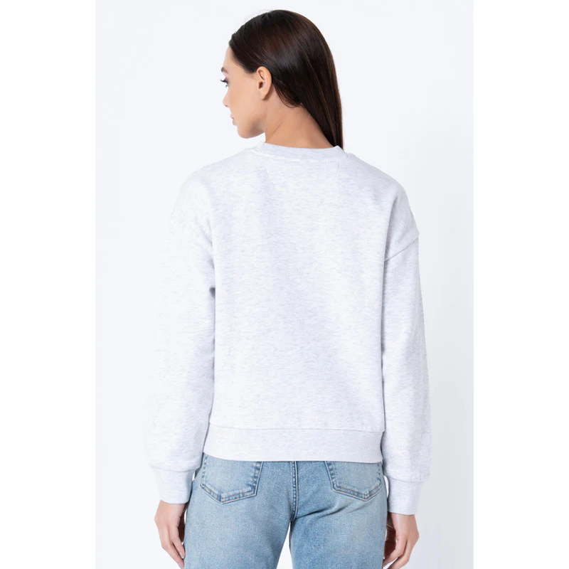 Women's Grey Melange Graphic Print Sweatshirt - Image 3