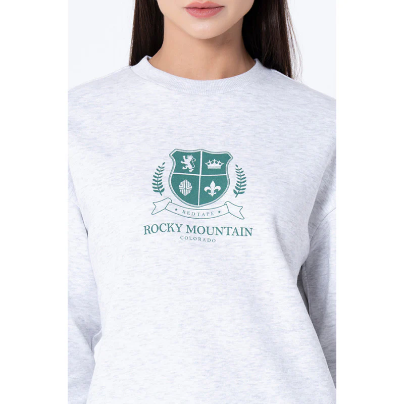 Women's Grey Melange Graphic Print Sweatshirt - Image 4