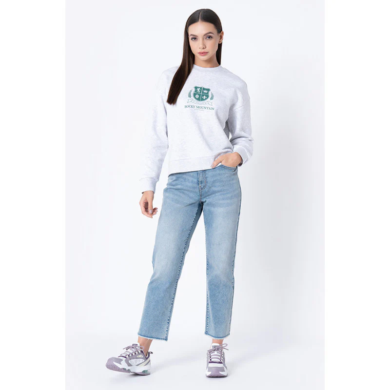 Women's Grey Melange Graphic Print Sweatshirt - Image 5