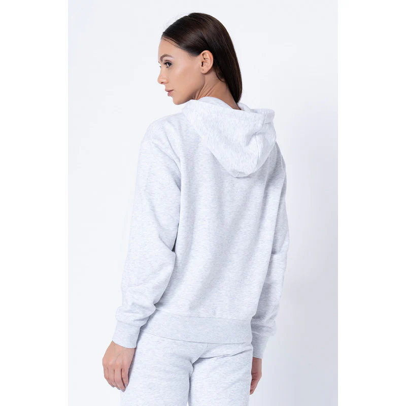 Women's Grey Melange Printed Hoodie - Image 3