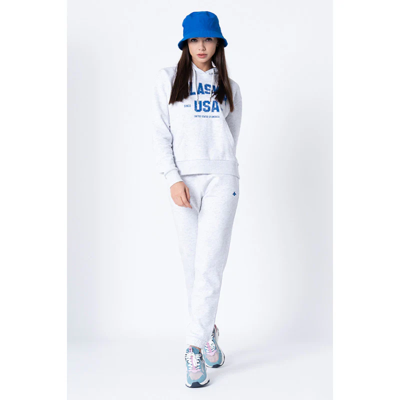 Women's Grey Melange Printed Hoodie - Image 5