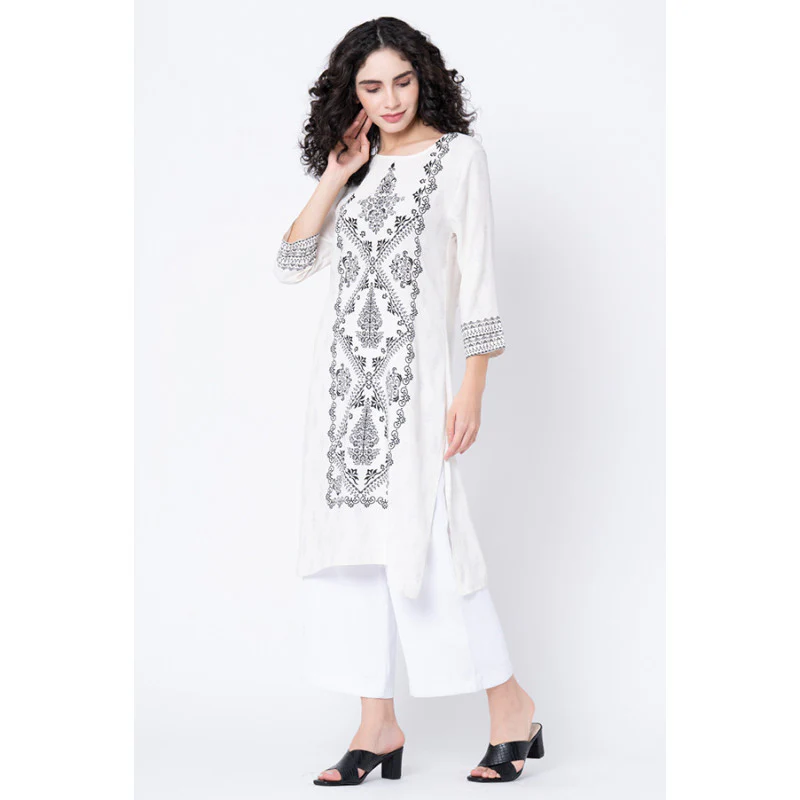 Women's Off White Printed Kurta - Image 2