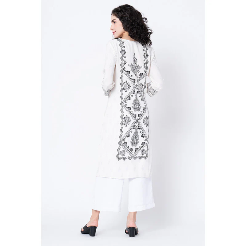 Women's Off White Printed Kurta - Image 3