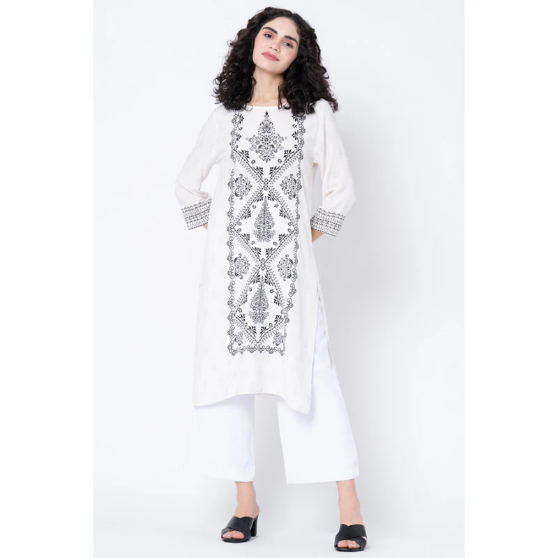 Women's Off White Printed Kurta - Image 5