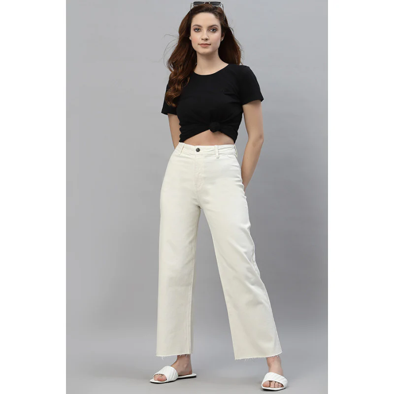 Women's Ivory Wide Leg Jeans - Image 5