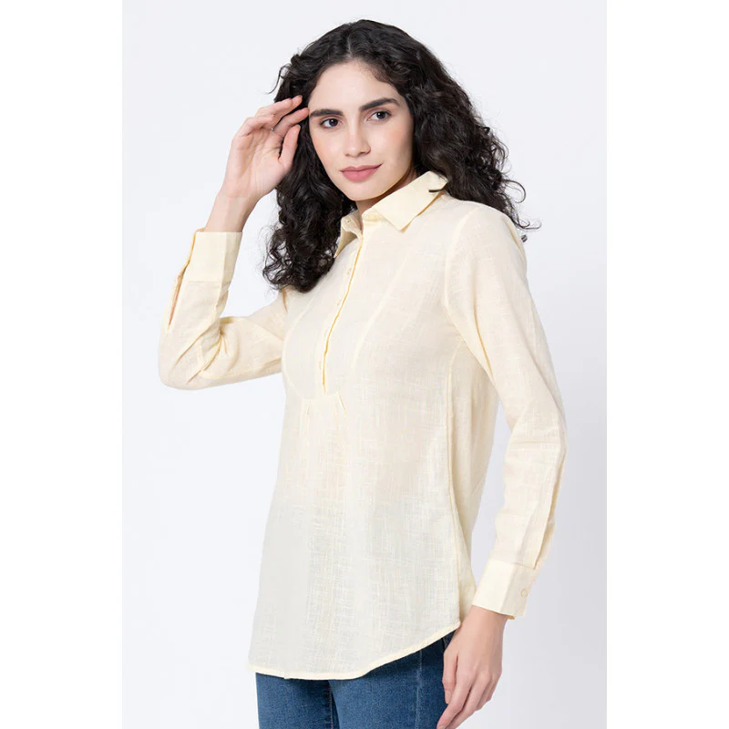 Women's Lemon Yellow Solid Blouse Top - Image 2