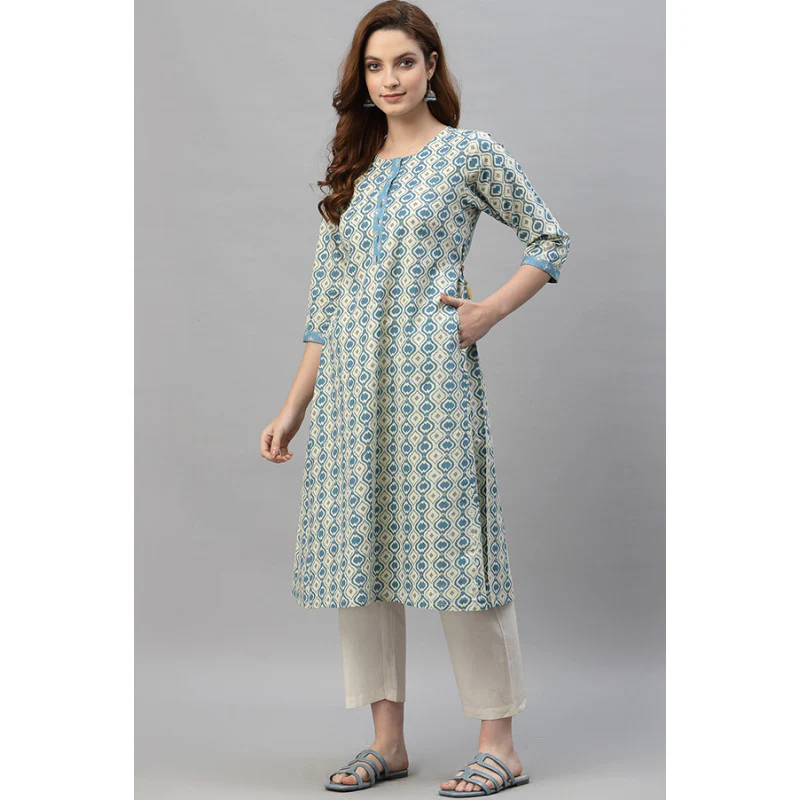 Women's Light Blue Printed Kurta - Image 2