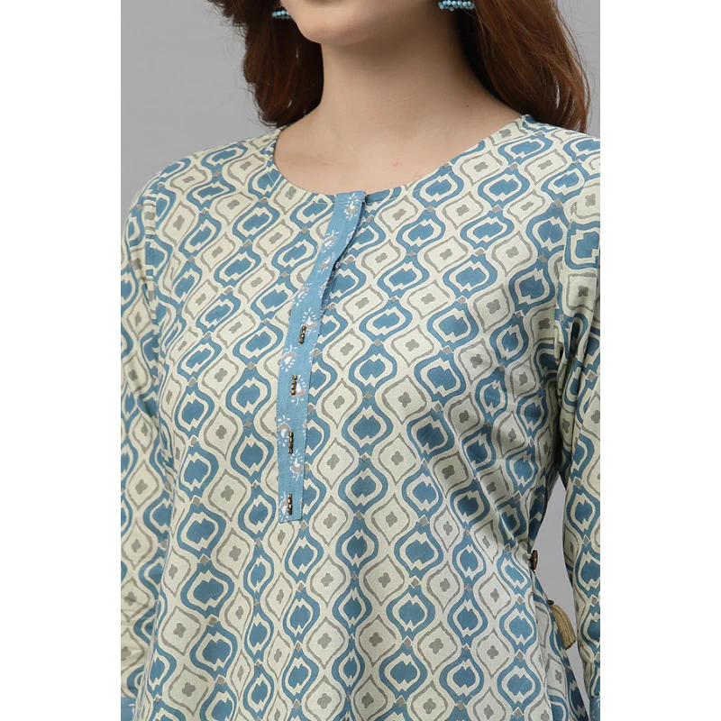 Women's Light Blue Printed Kurta - Image 3