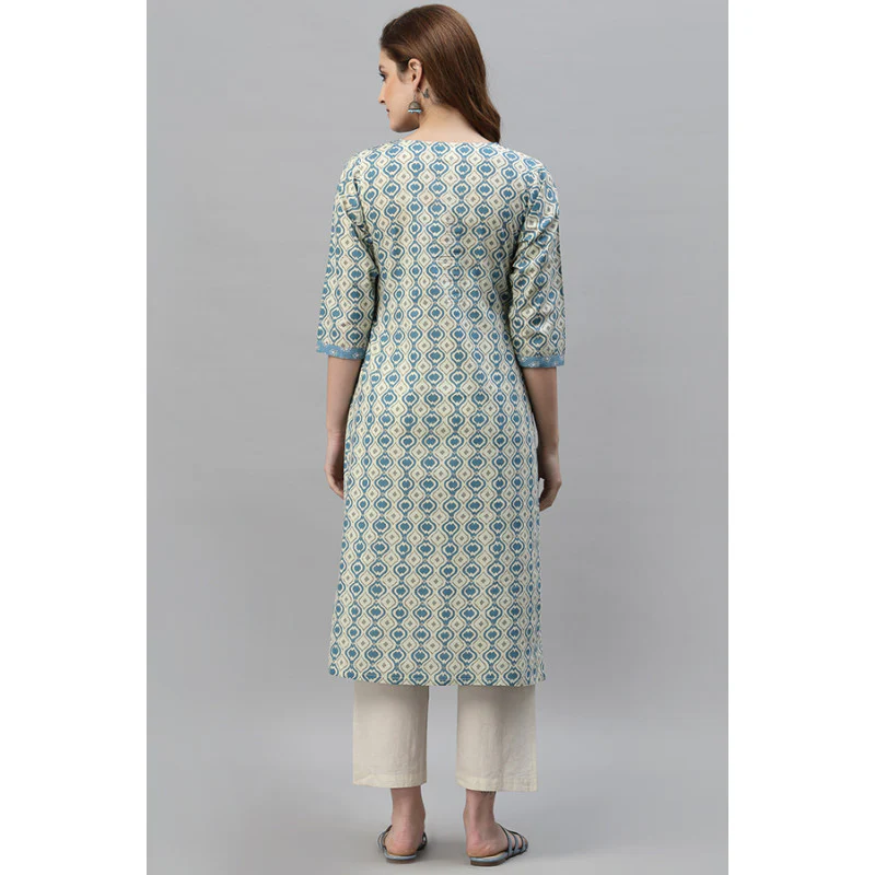 Women's Light Blue Printed Kurta - Image 4