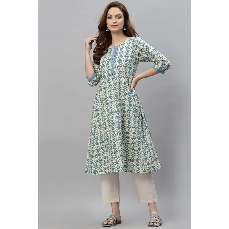 Women's Light Blue Printed Kurta - Image 5