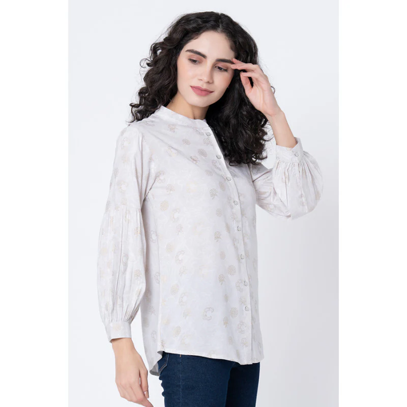 Women's Light Grey Floral Blouse Top - Image 2