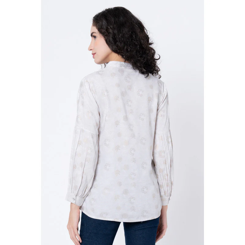 Women's Light Grey Floral Blouse Top - Image 3