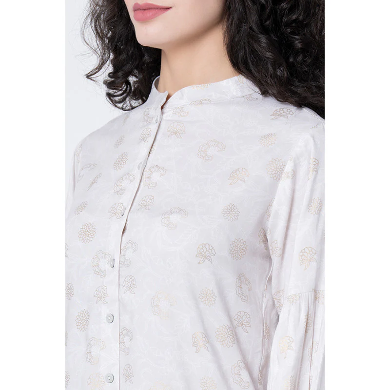 Women's Light Grey Floral Blouse Top - Image 4