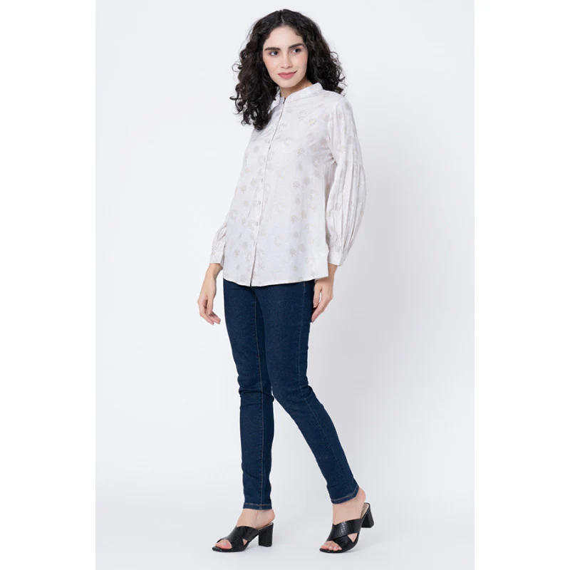 Women's Light Grey Floral Blouse Top - Image 5