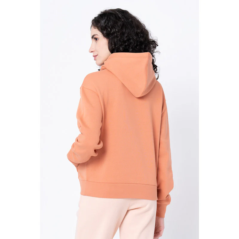 Women's Light Orange Graphic Print Hoodie - Image 3