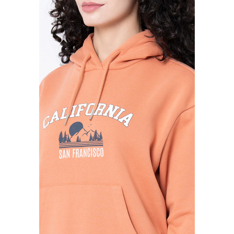 Women's Light Orange Graphic Print Hoodie - Image 4