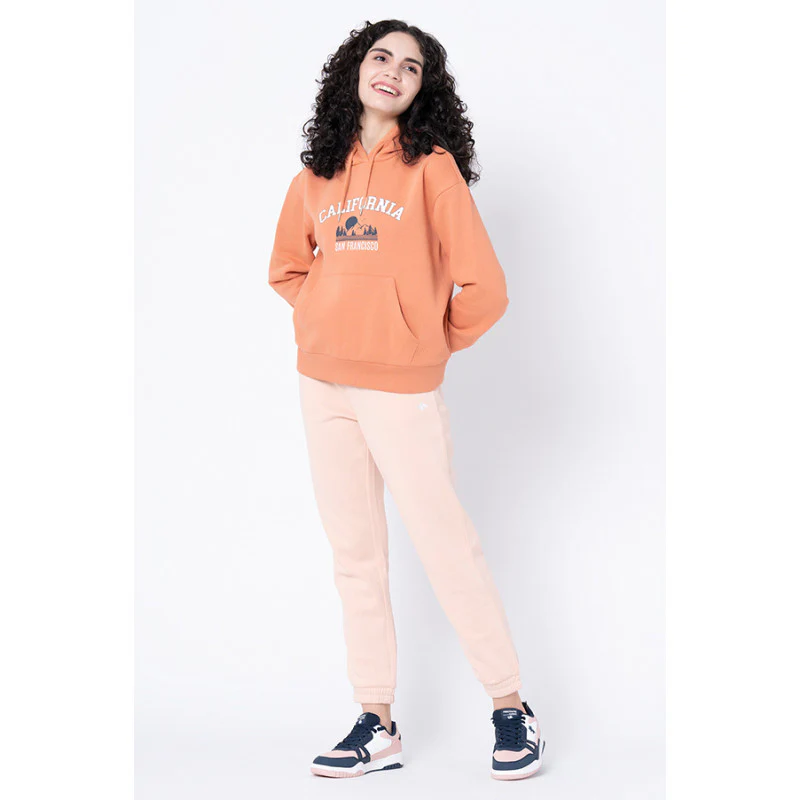 Women's Light Orange Graphic Print Hoodie - Image 5