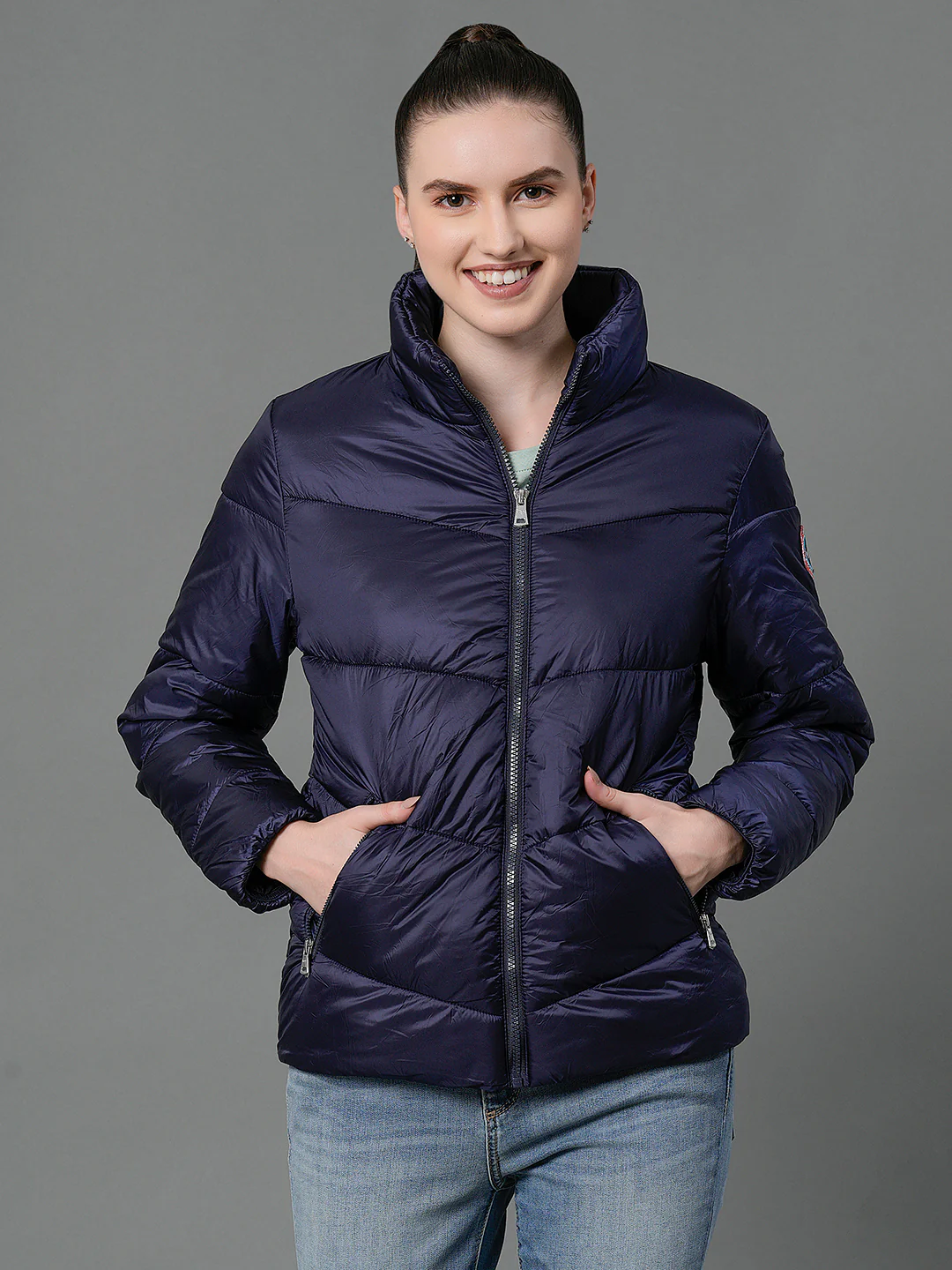 Women's Mid Night Blue Padded Jacket - Image 2
