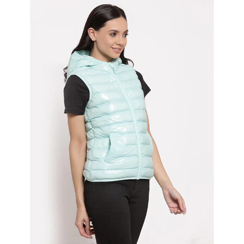Women's Mint Solid Padded Jacket - Image 3