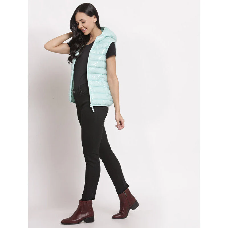 Women's Mint Solid Padded Jacket - Image 4