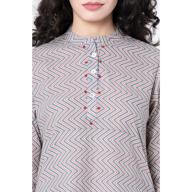 Women's Multicolor Zig Zag Print High Low Kurta - Image 4