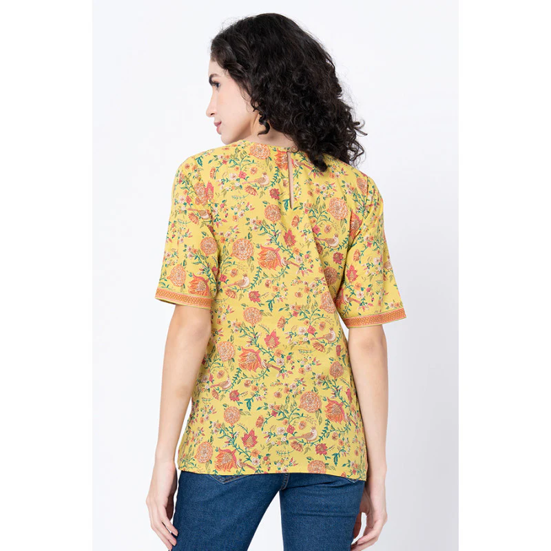 Women's Mustard Yellow Floral Print Blouse Top - Image 3