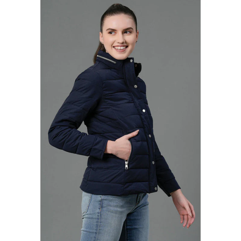 Women's Navy Padded Jacket - Image 2