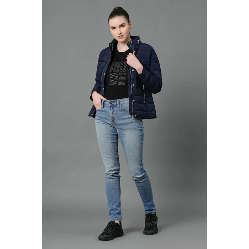 Women's Navy Padded Jacket - Image 5