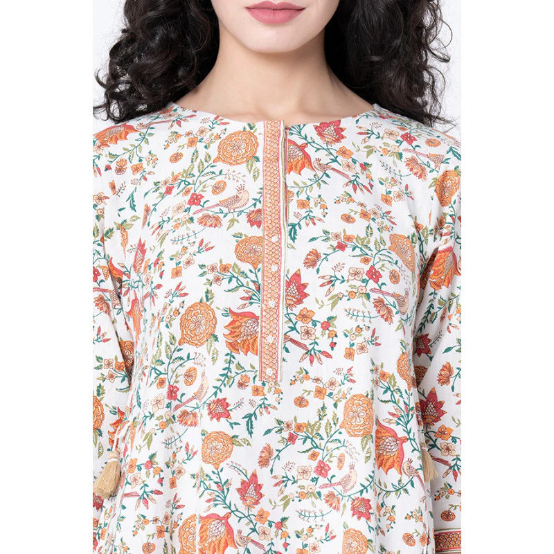 Women's Off White Floral Print Kurta - Image 4