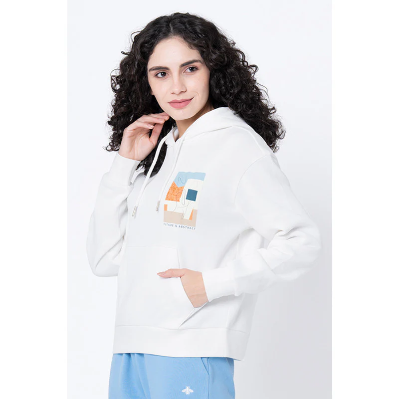 Women's Off White Graphic Print Hoodie - Image 2