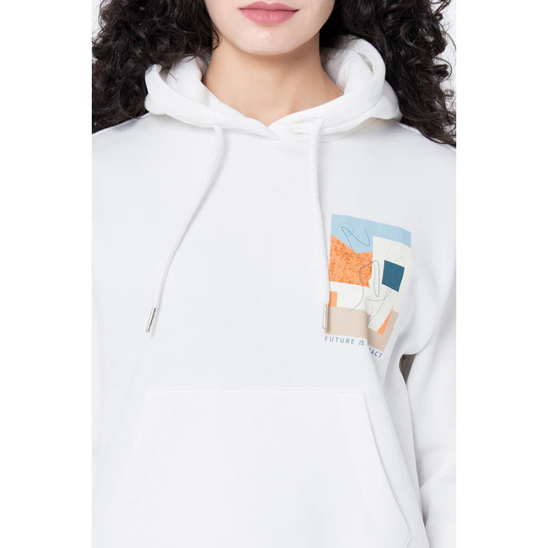 Women's Off White Graphic Print Hoodie - Image 4