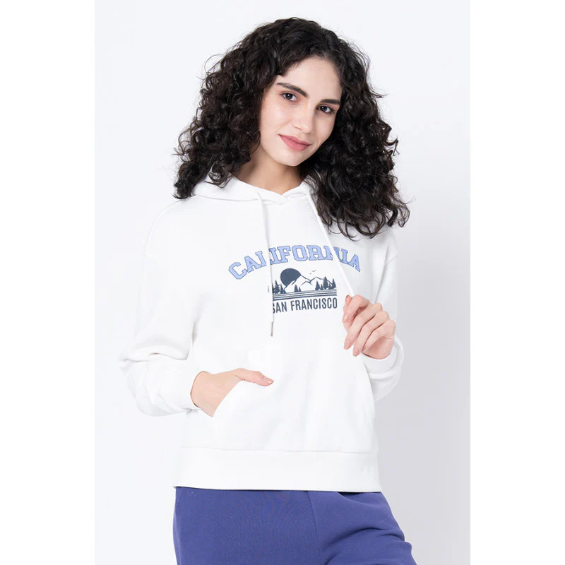 Women's Off White Graphic Print Hoodie - Image 2