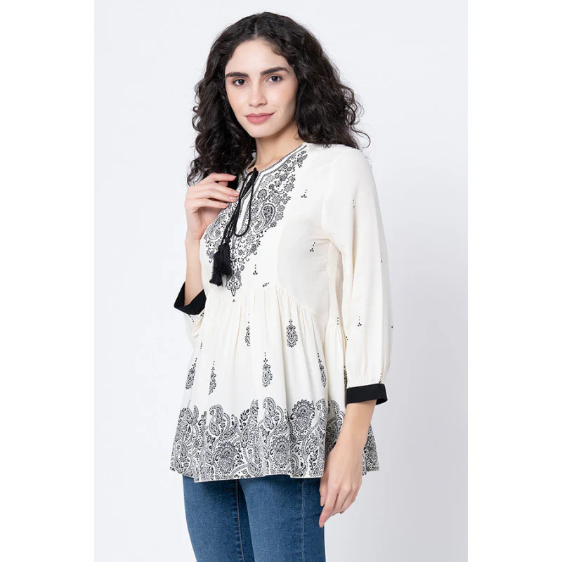 Women's Off White Printed Blouse Top - Image 2