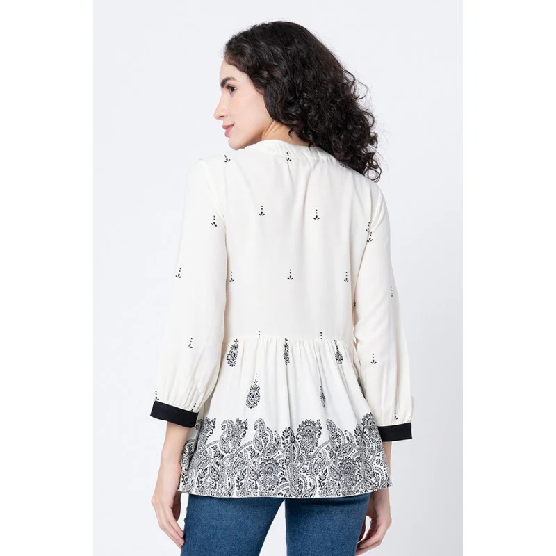 Women's Off White Printed Blouse Top - Image 3