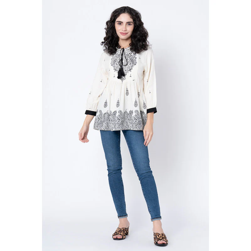 Women's Off White Printed Blouse Top - Image 5