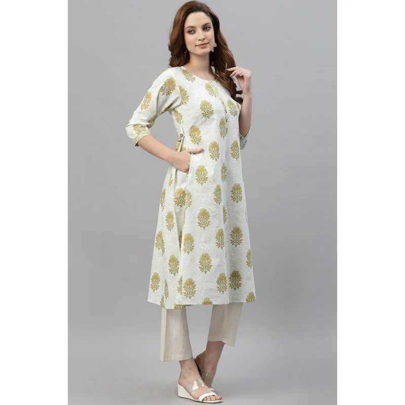 Women's Off White Printed Kurta - Image 2