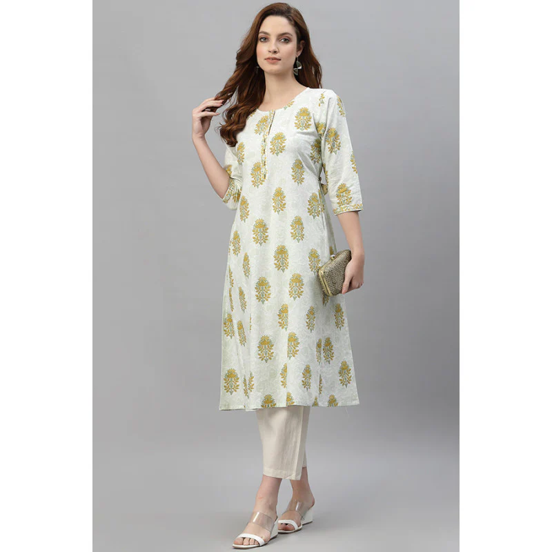 Women's Off White Printed Kurta - Image 5